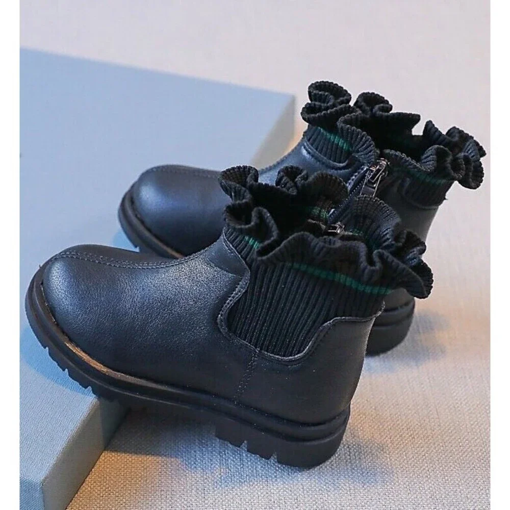 Big Girls Ankle Booties Black Chelsea Boots Size EU 36 US 6 Casual Warm Side Zip